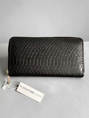 Couture Gems Black Croc-Embossed Zip Wallet